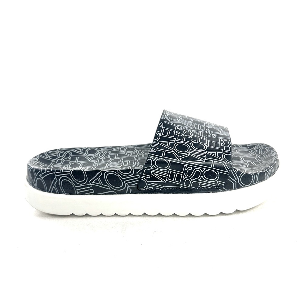 Michael Kors Women Size 9 Black White Logo PU Slide Sandal
